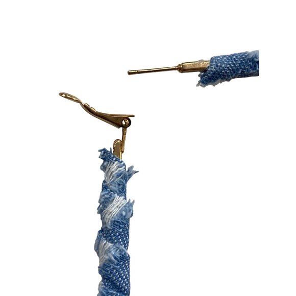 Square Denim Hoop Earrings Gold Tone Clasp - Picture 3 of 6